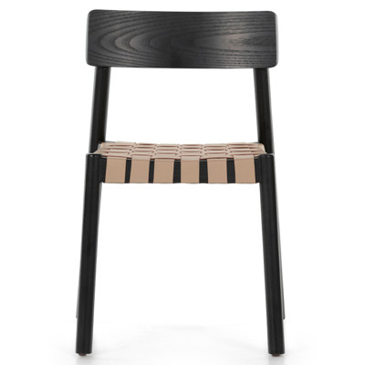 Abby Rustic Lodge Black Ash Wood Beige Woven Leather Seat Dining Side Chair