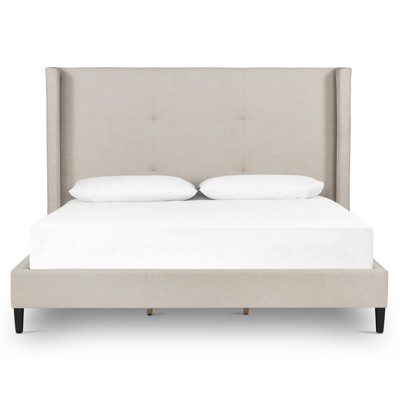 Meryll Modern Classic Beige Performance Brown Solid Wood Frame Bed - Queen