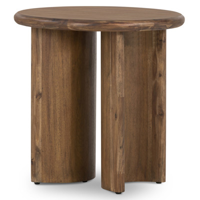 Paris Rustic Lodge Brown Acacia Wood Crescent Base Round Side End Table
