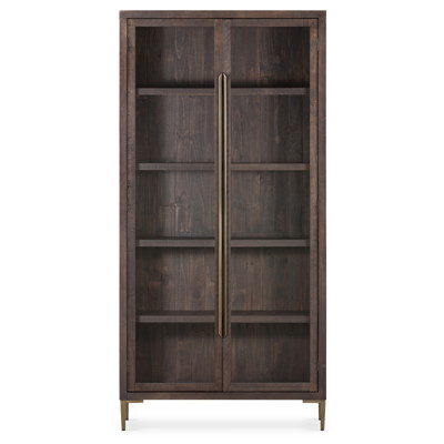 Wyeth Pine Wood Dark Carbon Tempered Glass Antique Brass Display Cabinet