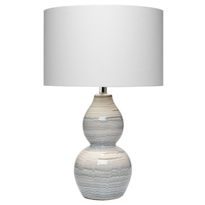 Carolinna Coastal Beach White Ceramic Blue Waves Bedside Table Lamp