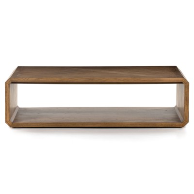 Joy Rustic Lodge Natural Brown Ash Wood Rectangular Shelving Coffee Table