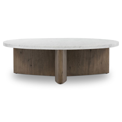 Four Hands Toli Coffee Table in Italian White Marble | Rustic Grey Veneer