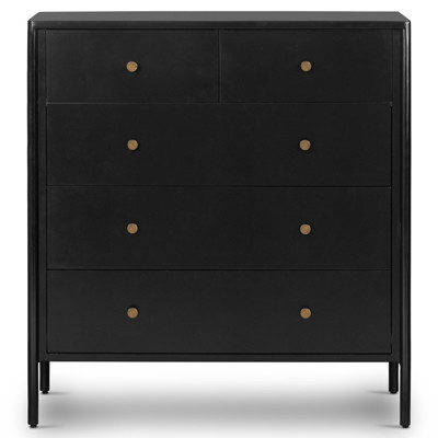 Sutton Industrial Loft Black Iron Bronze Hardware 5 Drawer Dresser