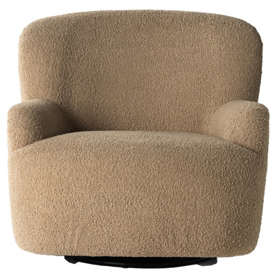 Kaden Modern Brown Upholstered Boucle Wood Frame Wingback Swivel Arm Chair