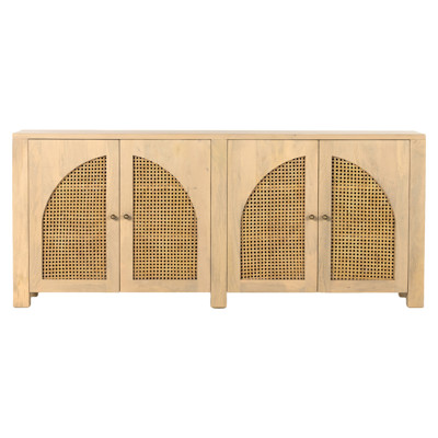 Kashton Mid Century Natural Brown Mango Wood Arched Cane 4 Door Sideboard