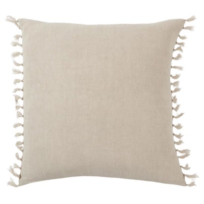 Effie Coastal Light Grey Linen Tassel Throw Pillow - 20x20