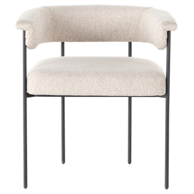 Penelope Industrial Off White Upholstered Black Iron Barrel Dining Arm Chair