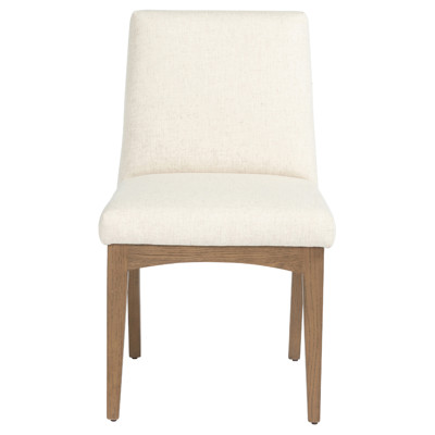 Lesley French Country White Performance Upholstered Brown Oak Dining Side Chair