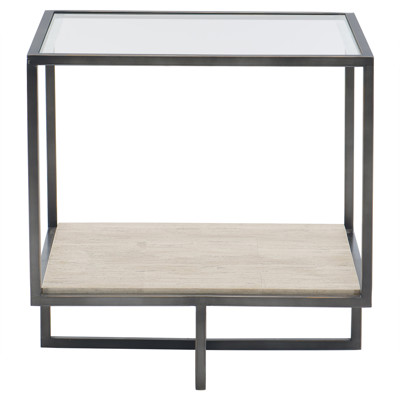 Vincent Industrial Clear Tempered Glass Bronze Steel Frame Square Side Table