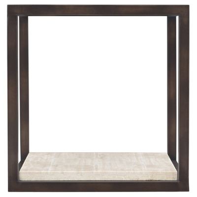 Jade Industrial Clear Tempered Glass Bronze Steel White Travertine Stone Side Table