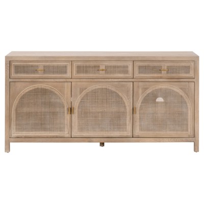 Lulu Coastal Beach Oak Wood Arched Woven Cane Sideboard