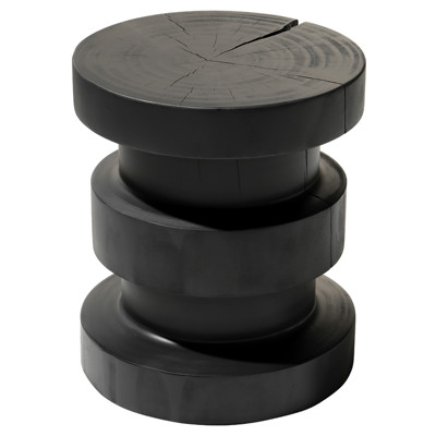 Edison Rustic Lodge Black Pine Wood Round End Table