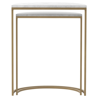 Annie Mid Century Modern White Marble Top Brass Iron Nesting Side Table