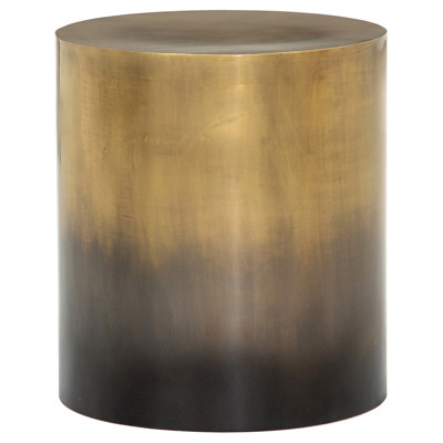 Maddux Industrial Loft Antique Brass Ombre Iron Cylinder Round Drum End Table