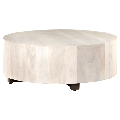 Redding Rustic Lodge Beige Pine Wood Round Drum Coffee Table - 40"