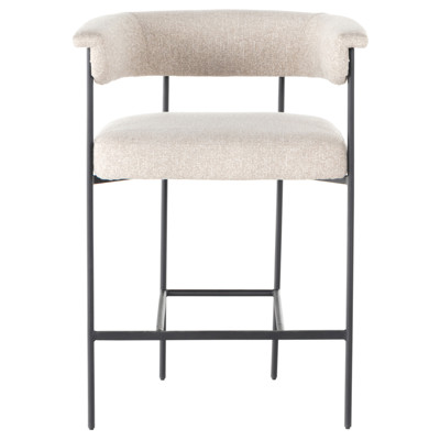 Penelope Industrial Off White Upholstered Matte Black Iron Barrel Counter Stool