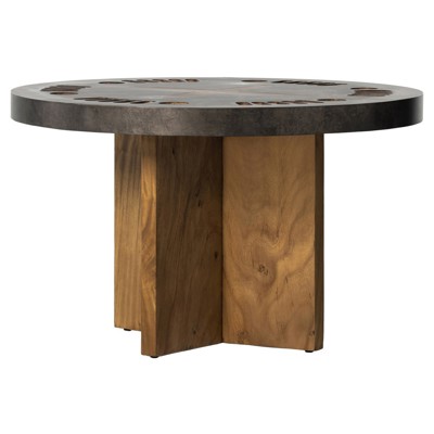 Mateu Rustic Lodge Natural Brown Wood Pedestal Round Poker Game Table