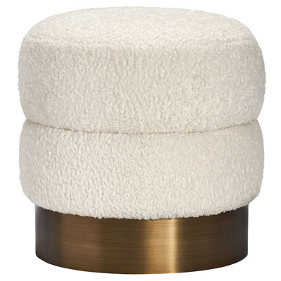 Charlize Off-White Upholstered Faux Shearling Boucle Bronze Ottoman