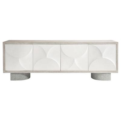 Simone French Country Grey Wood White Carved Resin 4 Door Media Cabinet - 86"W