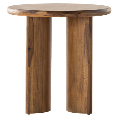 Paris Rustic Lodge Light Brown Acacia Wood Crescent Base Round Side End Table