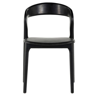 Nanda Rustic Lodge Black Upholstered Leather Seat Solid Wood Dining Side Chair