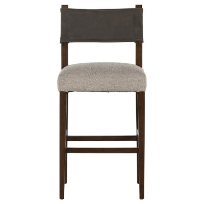 Ely Rustic Off White Performance Leather Back Brown Wood Bar Stool
