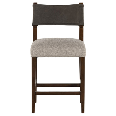Ely Rustic Off White Performance Leather Back Brown Wood Counter Stool