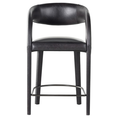 Alexander Mid Century Modern Black Leather Upholstered Iron Frame Counter Stool