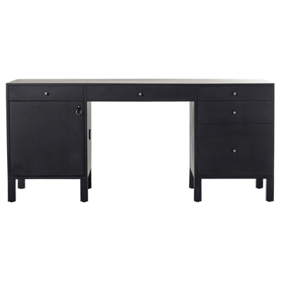 Isaac Rustic Lodge Black Wood 5 Drawer 1 Door Executive Desk