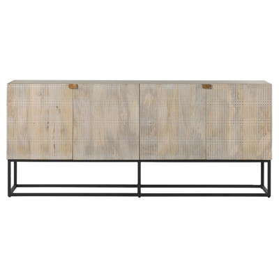 Madison Modern Classic Washed Grey Mango Wood Black Iron Sideboard