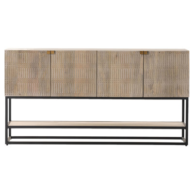Madison Modern Classic Washed Grey Mango Wood Black Iron Media Cabinet - 56"