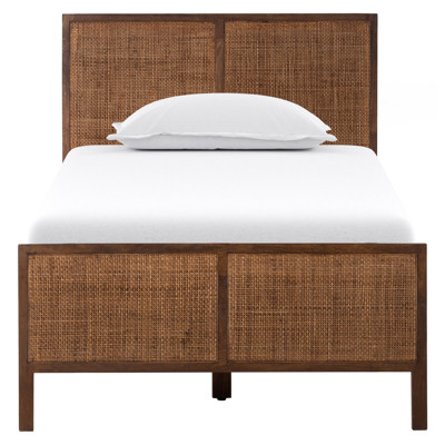 Rhian Coastal Beach Brown Woven Cane Mango Wood Frame Bed - Twin