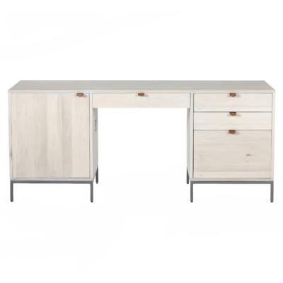 Theodore Industrial Loft Dove White Wood Grey Iron Executive Desk