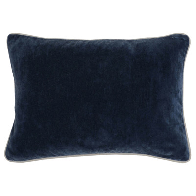 Karen Mid Century Modern Natural Piping Navy Blue Velvet Lumbar Pillow - 14x20