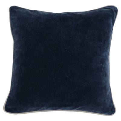 Karen Mid Century Modern Natural Piping Navy Blue Velvet Throw Pillow - 18x18