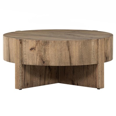 Brandon Rustic Lodge Natural Oak Wood Round Coffee Table