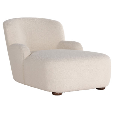Kaden Modern Classic Cream Upholstered Boucle Brown Wood Chaise Lounge