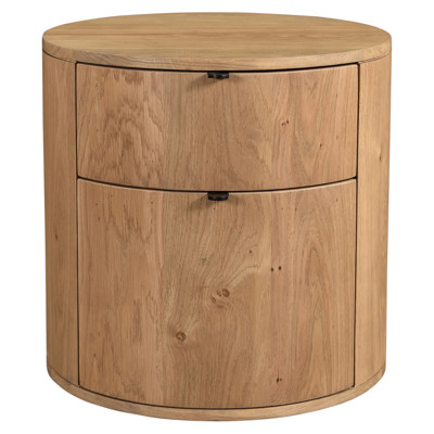 Sutton Coastal Beach Brown Oak Wood Round Nightstand