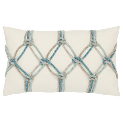 Cara Coastal Aqua Rope Indoor Outdoor Lumbar Pillow - 12x20
