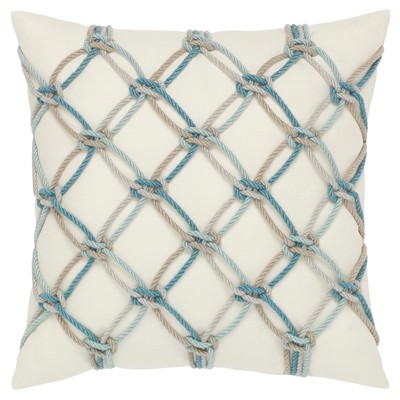 Cara Coastal Aqua Rope Indoor Outdoor Throw Pillow - 20x20