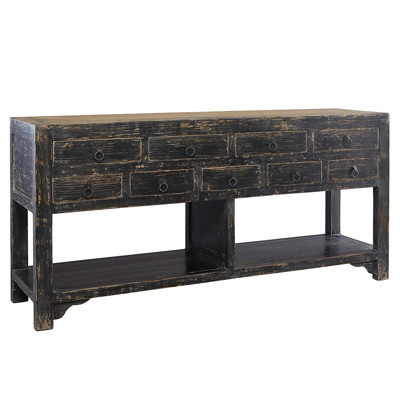 Laken Rustic Lodge Scraped Black Reclaimed Pine Wood 9 Drawer Sideboard