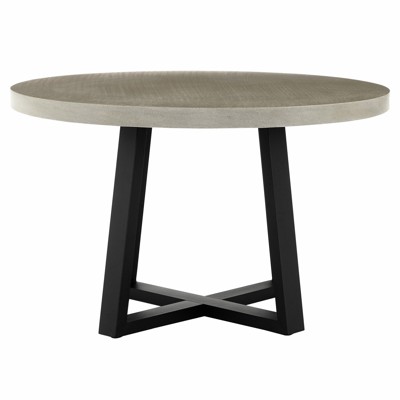 Maceo Modern Grey Stone Top Black Iron Base Outdoor Bistro Dining Table - Large - 47.25"W