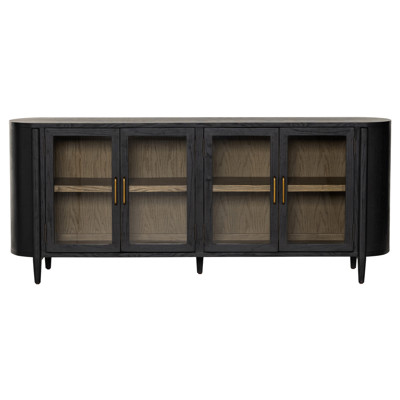Ivan Mid Century Modern Black Oak Wood Brass Iron 4 Door Sideboard