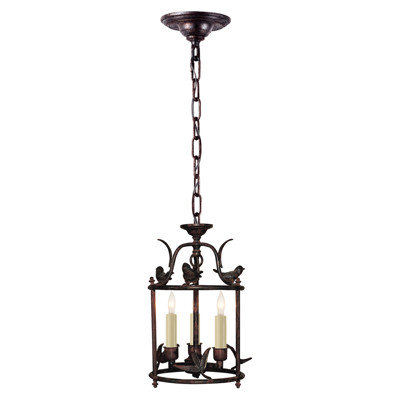 Visual Comfort Signature Collection CHC3109R Chapman & Myers Diego 3 Light 8 inch Hand Painted Rust Finish Classical Perching Bird Lantern Ceiling Lig
