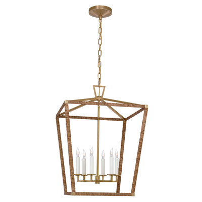 Visual Comfort Signature Collection CHC5879AB/NRT Chapman & Myers Darlana5 LED 24 inch Antique-Burnished Brass and Natural Rattan Wrapped Lantern Ceil