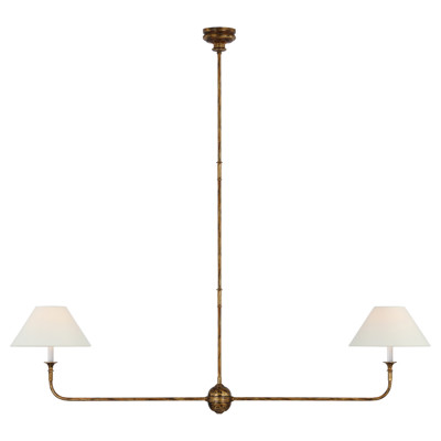 Visual Comfort Piaf Modern Antique Gild Metal Large 2 Light Linear Pendant