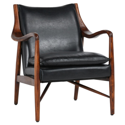 Annah Rustic Lodge Black Upholstered Leather Brown Wood Frame Club Chair