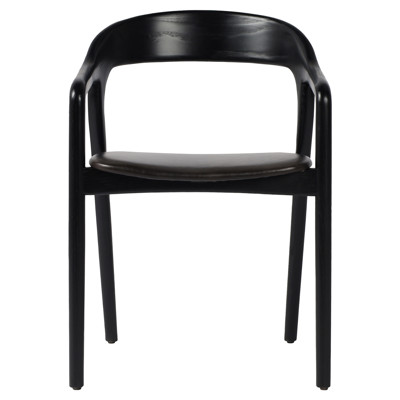 Nanda Rustic Black Upholstered Leather Seat Solid Ash Wood Dining Arm Chair
