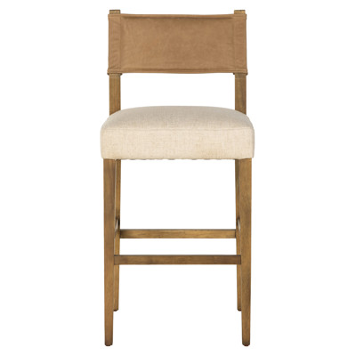 Ely Rustic Lodge Beige Performance Seat Leather Back Brown Wood Bar Stool